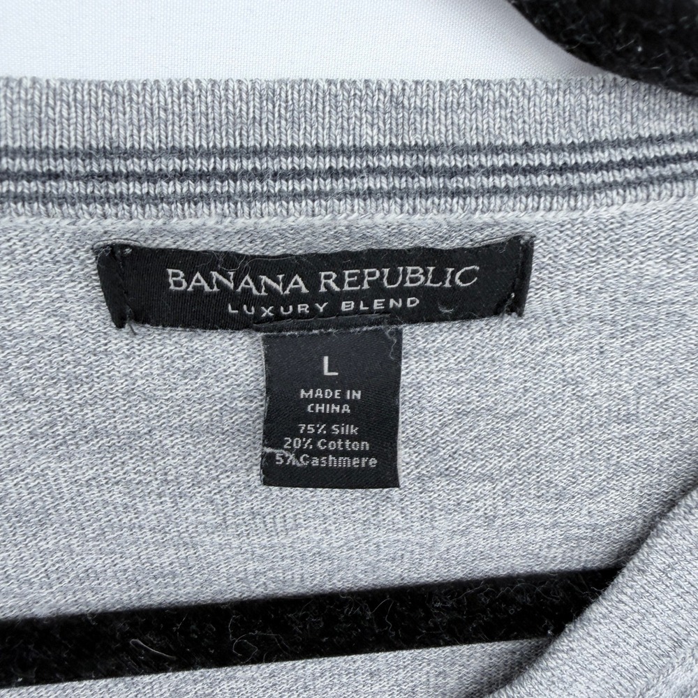 Banana Republic Mens Silk Cotton Cashmere V-Neck Sweater‎ Heather Grey Large - Picture 2 of 5